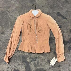 Vintage Film Costume 40s 50s Does Victorian Antique Style Tan Blouse XS